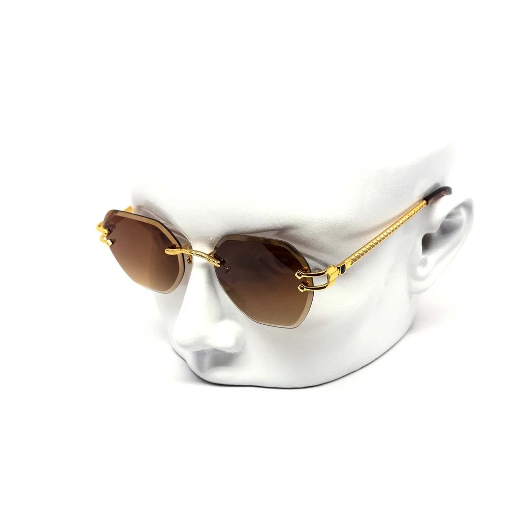 Women Sunglasses Minimalist Chic Streetwear Glam, Gold Hardware Brown Tint Gafas